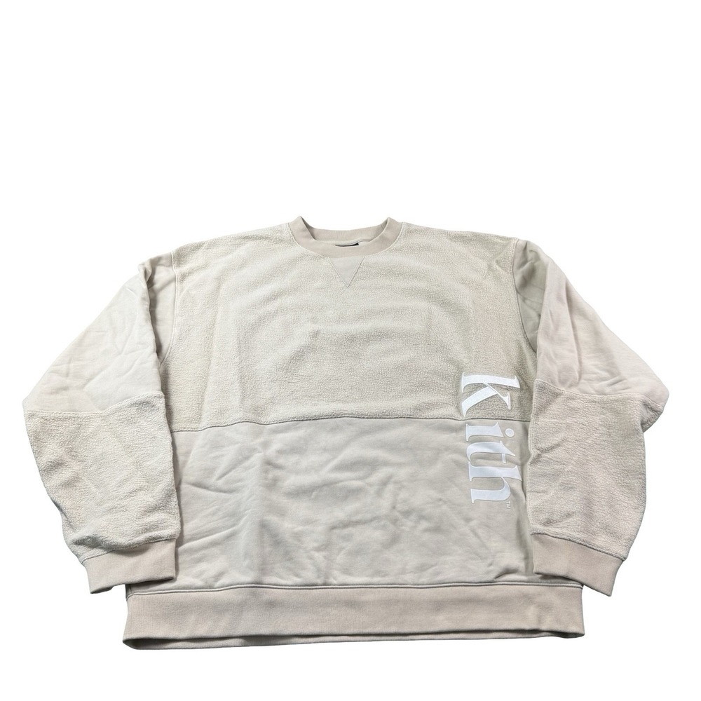 KITH Tan Textured Fleece Embroidered Logo Crewneck Sweater Mens Large